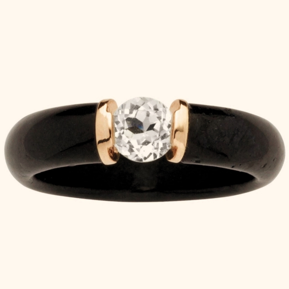 Palm Beach 10K Yellow Gold Black Jade with White Topaz stone Size 6